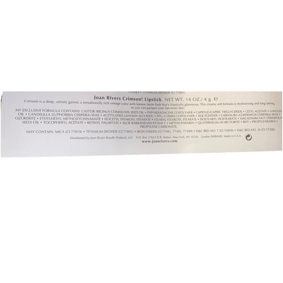 Joan Rivers Beauty Lipstick Crimson! .14 Oz 4 g Made in USA New Unused NWOB - Picture 7 of 10